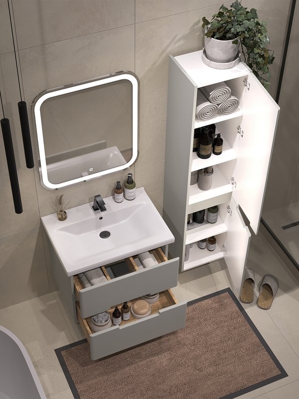 Мебель для ванной комнаты SanStar Ориана 60 подвесная, серая, раковина Santek Миранда 60