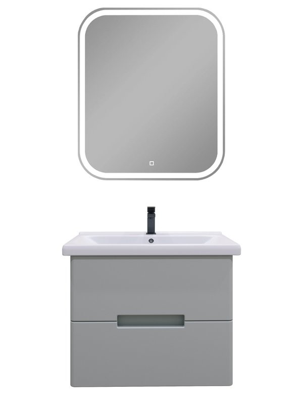 Мебель для ванной комнаты SanStar Ориана 60 подвесная, серая, раковина Santek Миранда 60