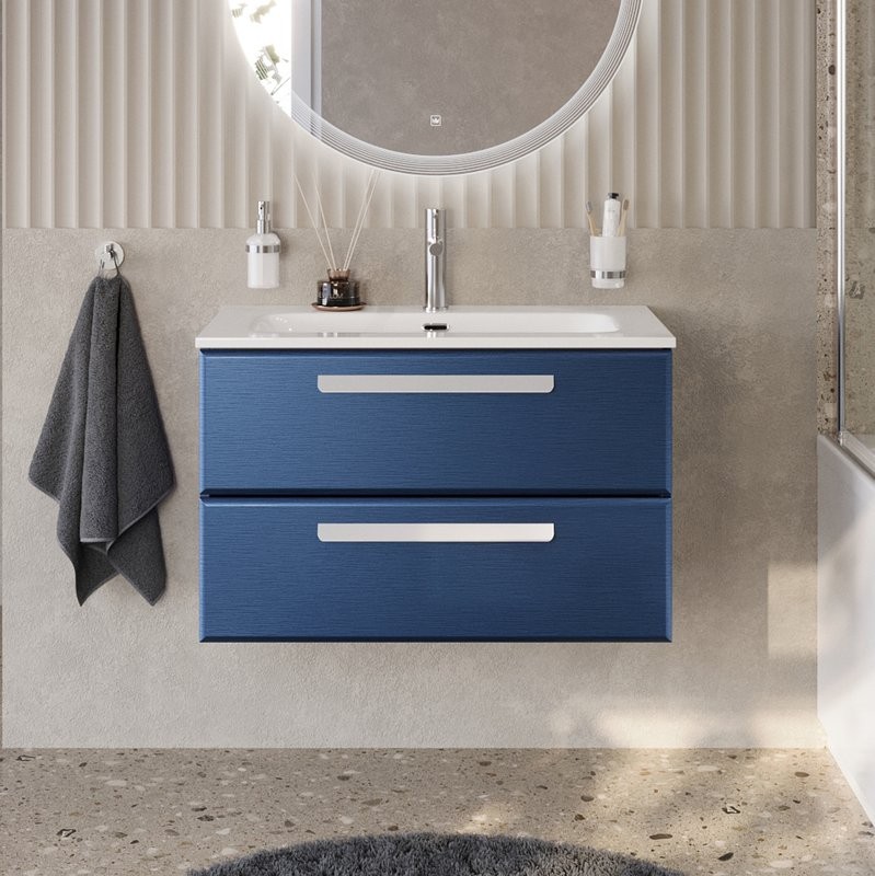 Тумба с раковиной Cezares Eco Cer-N 80 sapfiro, раковина Eco 80, ручки сатин