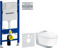 Комплект Унитаз подвесной Geberit AquaClean Mera Comfort 146.214.21.1 с системой удаления запахов, глянцевый хром + Инсталляция Duofix Delta 458.149.21.1 с кнопкой смыва, хром + Шумоизоляция 156.050.00.1