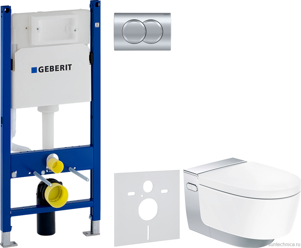 Комплект Унитаз подвесной Geberit AquaClean Mera Comfort 146.214.21.1 с системой удаления запахов, глянцевый хром + Инсталляция Duofix Delta 458.149.21.1 с кнопкой смыва, хром + Шумоизоляция 156.050.00.1