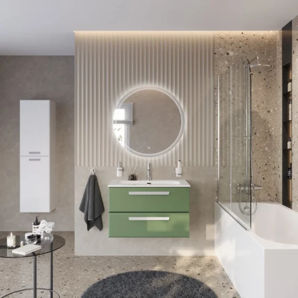 Мебель для ванной комнаты Cezares Eco Cer-N 80 фисташковый софт, раковина Eco 80, ручки сатин