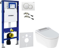 Комплект Умный унитаз Geberit AquaClean Sela 146.224.21.1 вставка глянцевый хром + Крепления Duofix 111.815.00.1 к стене + Звукоизоляция + Инсталляция UP 320 111.300.00.5 + Кнопка Sigma 01 115.770.11.5 белая