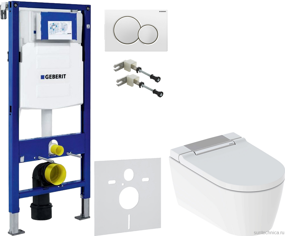 Комплект Умный унитаз Geberit AquaClean Sela 146.224.21.1 вставка глянцевый хром + Крепления Duofix 111.815.00.1 к стене + Звукоизоляция + Инсталляция UP 320 111.300.00.5 + Кнопка Sigma 01 115.770.11.5 белая