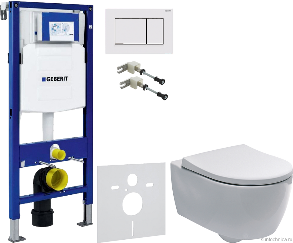 Комплект Унитаз подвесной Geberit iCon + Крышка Slim 500.670.01.1 + Крепления Duofix 111.815.00.1 к стене + Звукоизоляция + Инсталляция UP 320 111.300.00.5 + Кнопка Sigma 30 115.883.JT.1 белая матовая, хром глянцевый