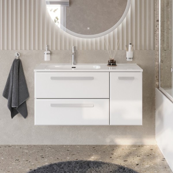 Тумба под раковину без столешницы Cezares Eco Cer-N 100 L 2 ящика, 1 дверца, bianco lucido, ручки сатин