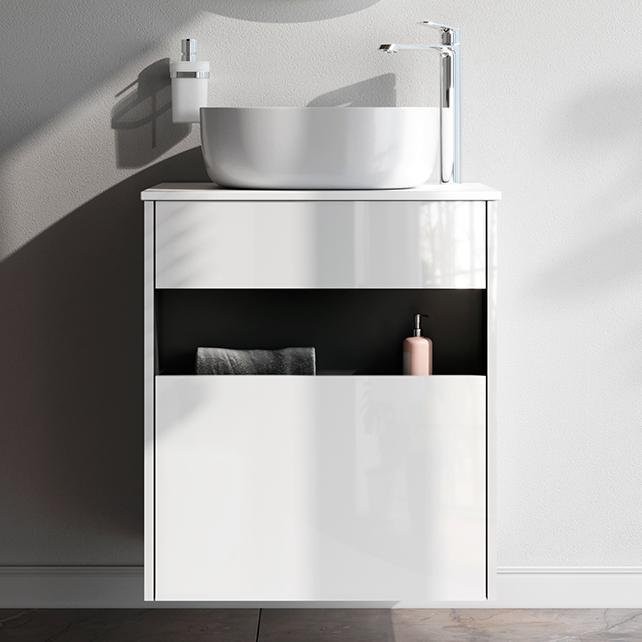 Тумба с раковиной AM.PM Func 60 белый глянец, со столешницей, раковина M8FWCC30430WG