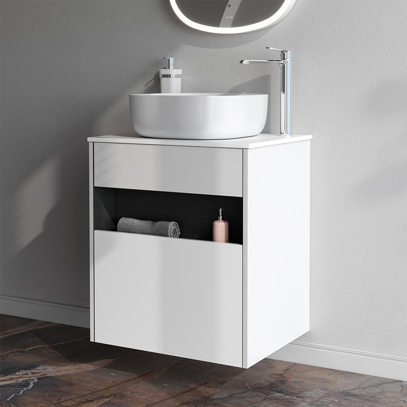 Тумба с раковиной AM.PM Func 60 белый глянец, со столешницей, раковина M8FWCC30430WG