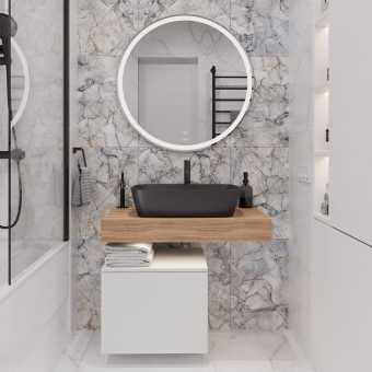 Мебель для ванной STWORKI Ольборг 80 столешница дуб французский, без отверстий, с тумбой 50, с раковиной Vitra Shift черной