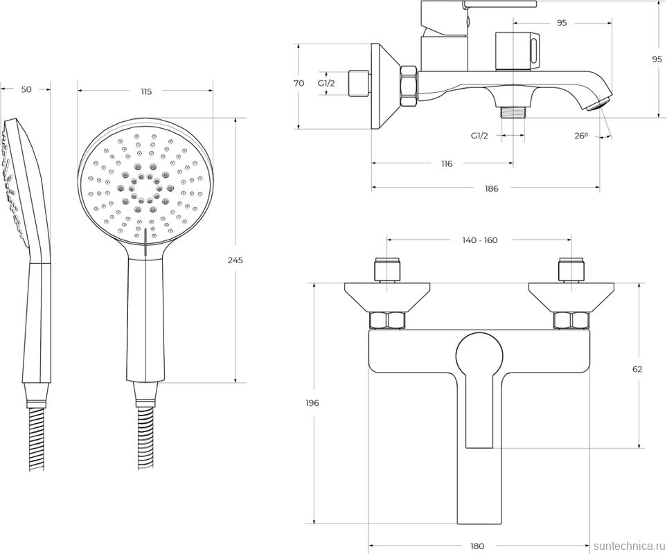 Смеситель для ванны с душем BelBagno Aurora VASM-CRM