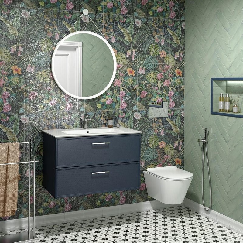 Тумба с раковиной KERAMA MARAZZI Piano Classic 75 подвесная, ясень синий матовый