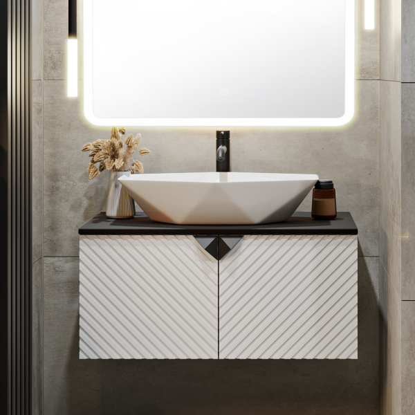 Тумба под раковину со столешницей Runo Андорра 85 белая матовая, черная