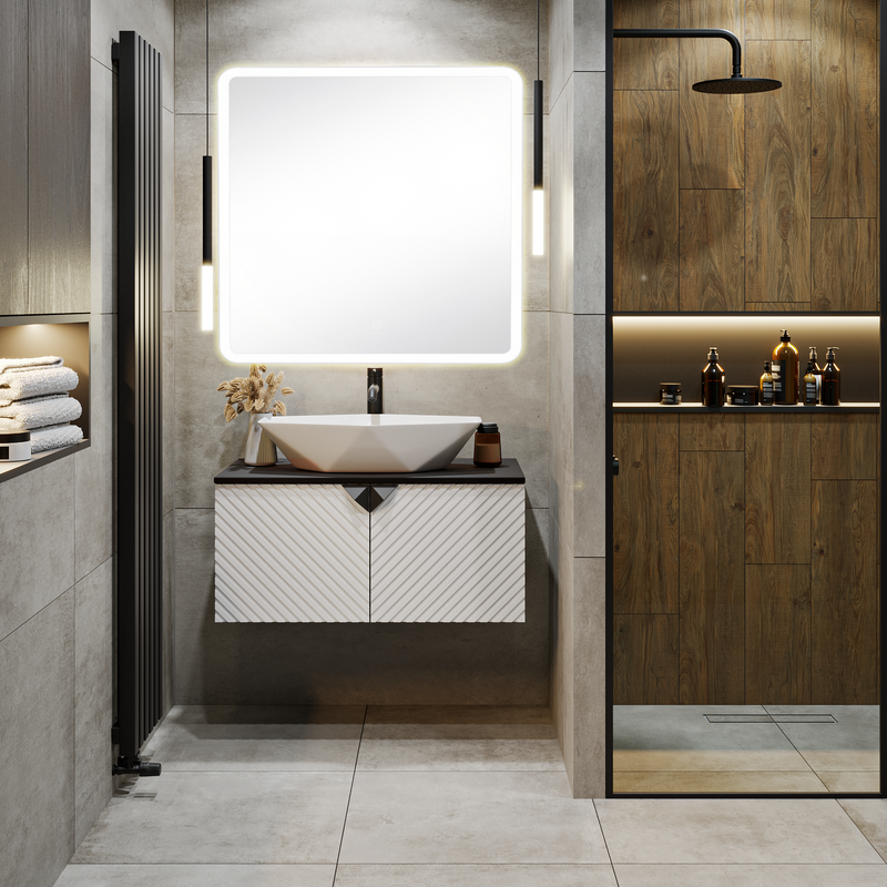 Тумба под раковину со столешницей Runo Андорра 85 белая матовая, черная