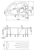 Акриловая ванна 1MarKa Diana L 170x105 см, угловая, левая, пристенная, белая, асимметричная, с каркасом