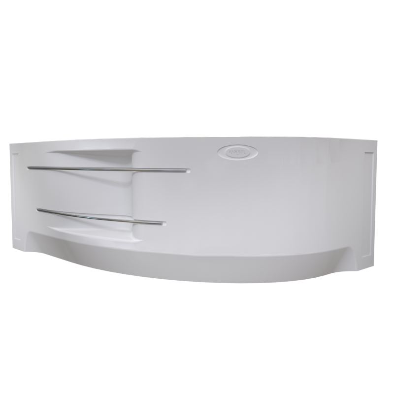Акриловая ванна Radomir Ирма Релакс 160x105 см, угловая, левая, пристенная, с гидромассажем, белая, асимметричная, с каркасом, с экраном, с сиденьем, со сливом-переливом, с полотенцедержателем