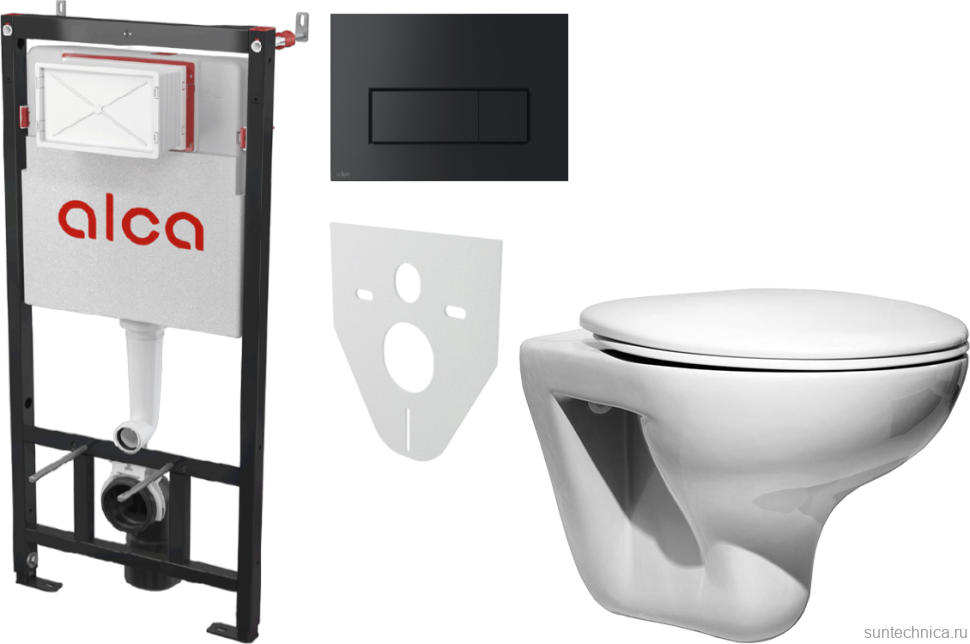 Комплект Унитаз подвесной Roca Mateo + Крышка ZRU9302822 с микролифтом, петли хром + Инсталляция AlcaPlast AM101/1120-4:1 RU M578-0001 кнопка смыва черная