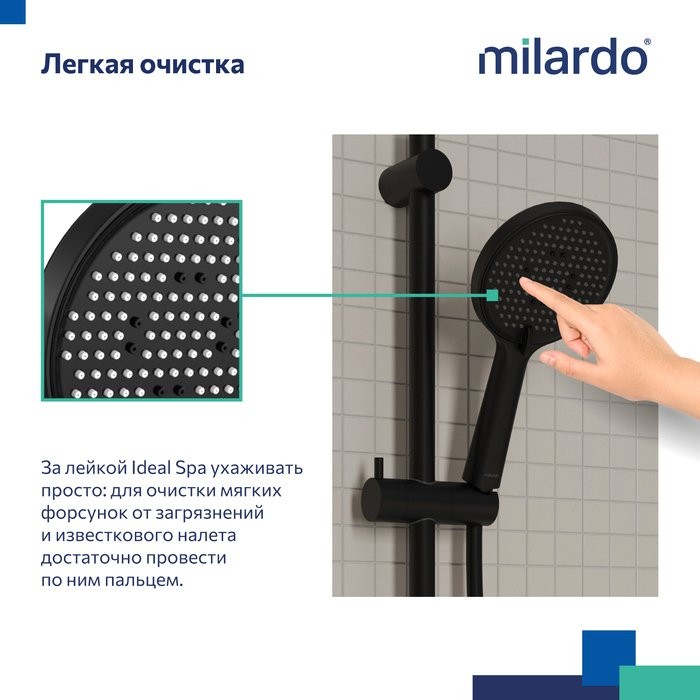Душевая лейка Milardo Ideal Spa ILS3FBRM18 матовая черная