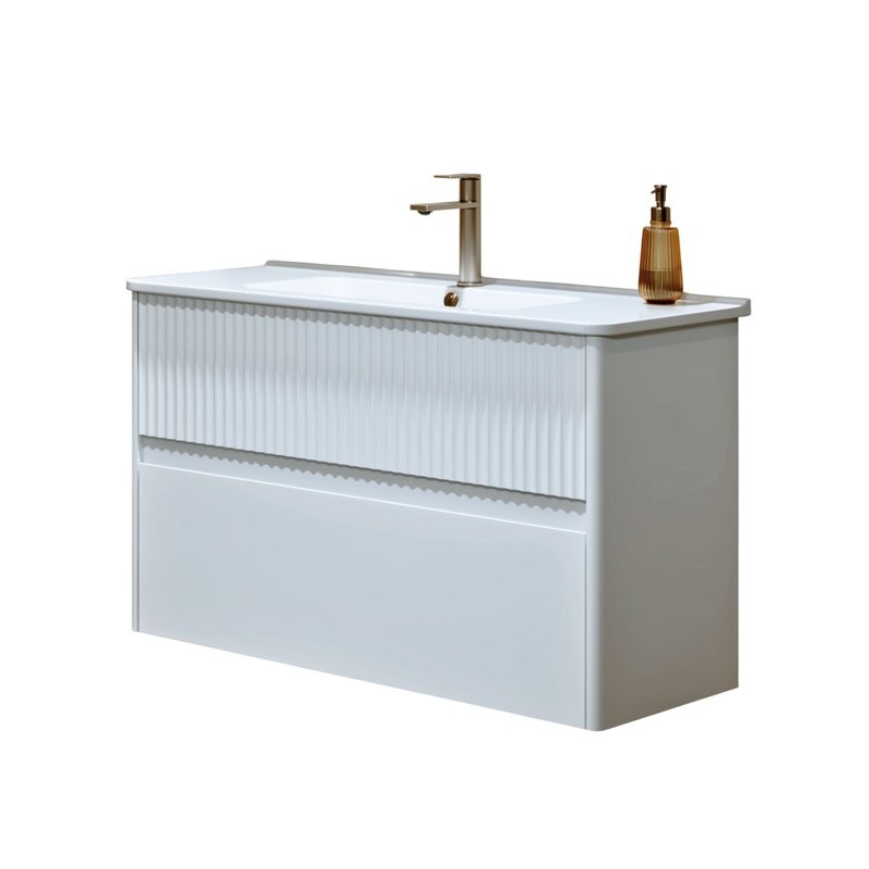 Тумба под раковину без столешницы Alavann Wave 105 подвесная, раковина Sanovit Nikson 105, белая