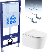 Комплект Унитаз подвесной AQUATEK Оберон Т AQ1365T-00 безободковый, с микролифтом + Инсталляция Standard INS-0000012 + Комплект креплений KKI-0000002 + Кнопка KDI-0000018 глянцевый хром