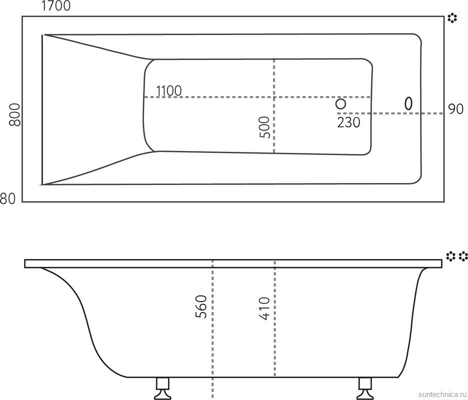 Ванна из искусственного камня Marmo Bagno Ницца 170x80 см, встраиваемая, белая, на ножках