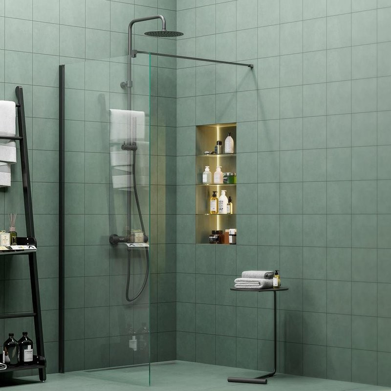 Душевая перегородка KERAMA MARAZZI Vetro VE.90.WI.BLK.M 90 см, профиль матовый черный, стекло прозрачное