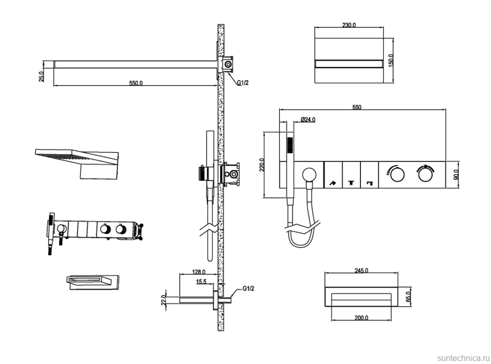 Душевой комплект Boheme Zodiac 133-2-MG термостат, С ВНУТРЕННЕЙ ЧАСТЬЮ, matt gold