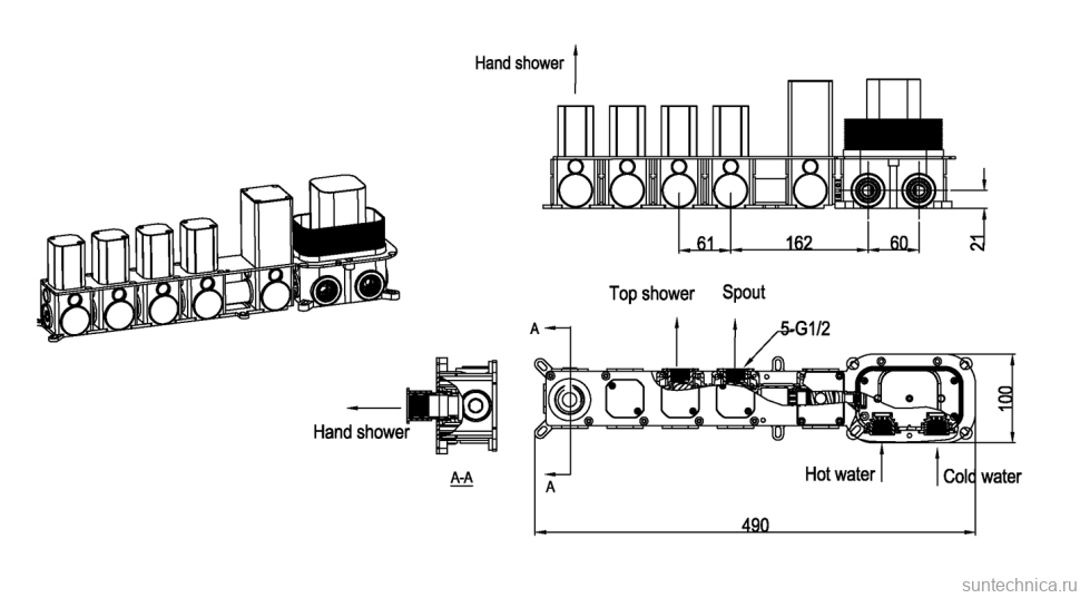 Душевой комплект Boheme Zodiac 133-2-MG термостат, С ВНУТРЕННЕЙ ЧАСТЬЮ, matt gold