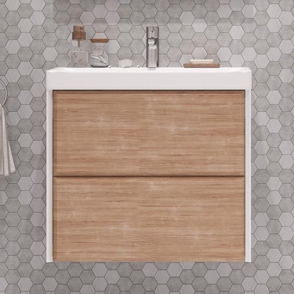 Тумба с раковиной Velvex Gesso 70.2Y дуб сонома, белая