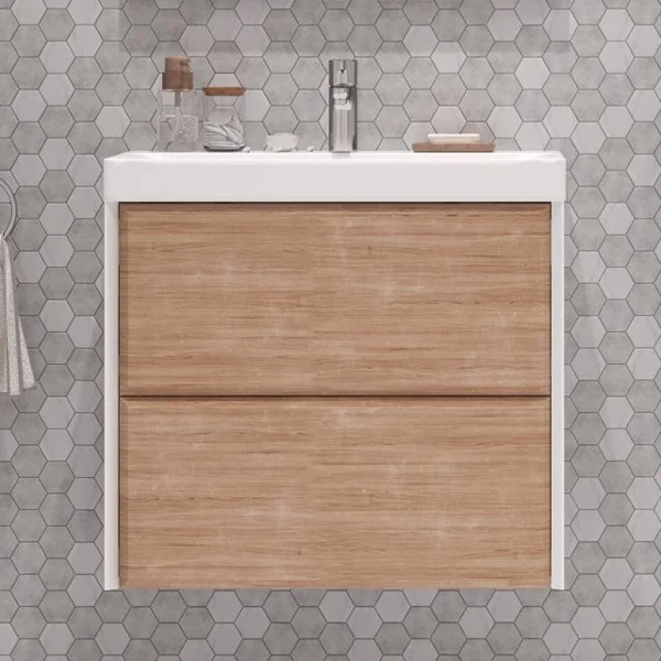 Тумба с раковиной Velvex Gesso 70.2Y дуб сонома, белая