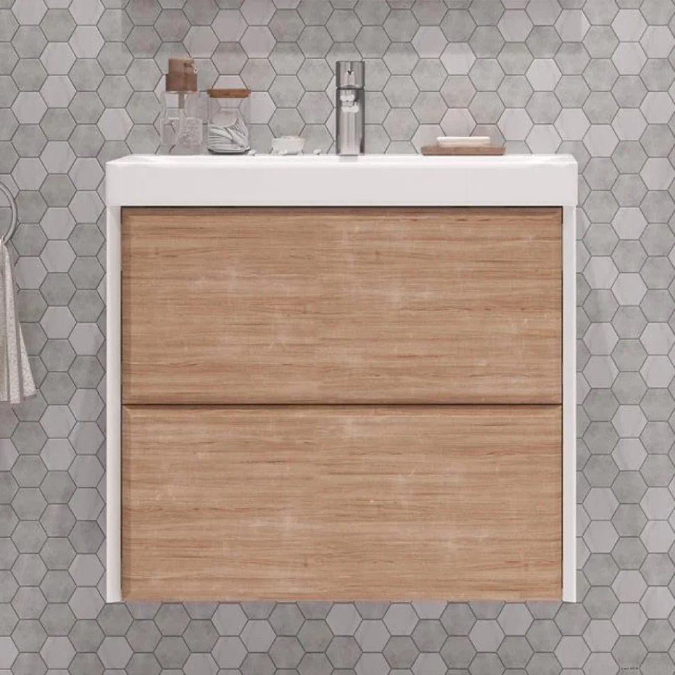 Тумба с раковиной Velvex Gesso 70.2Y дуб сонома, белая