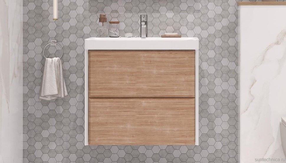 Тумба с раковиной Velvex Gesso 70.2Y дуб сонома, белая