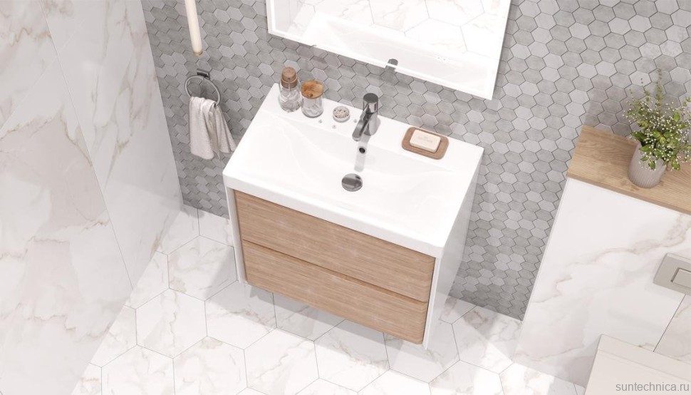 Тумба с раковиной Velvex Gesso 70.2Y дуб сонома, белая