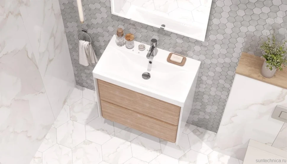 Тумба с раковиной Velvex Gesso 70.2Y дуб сонома, белая