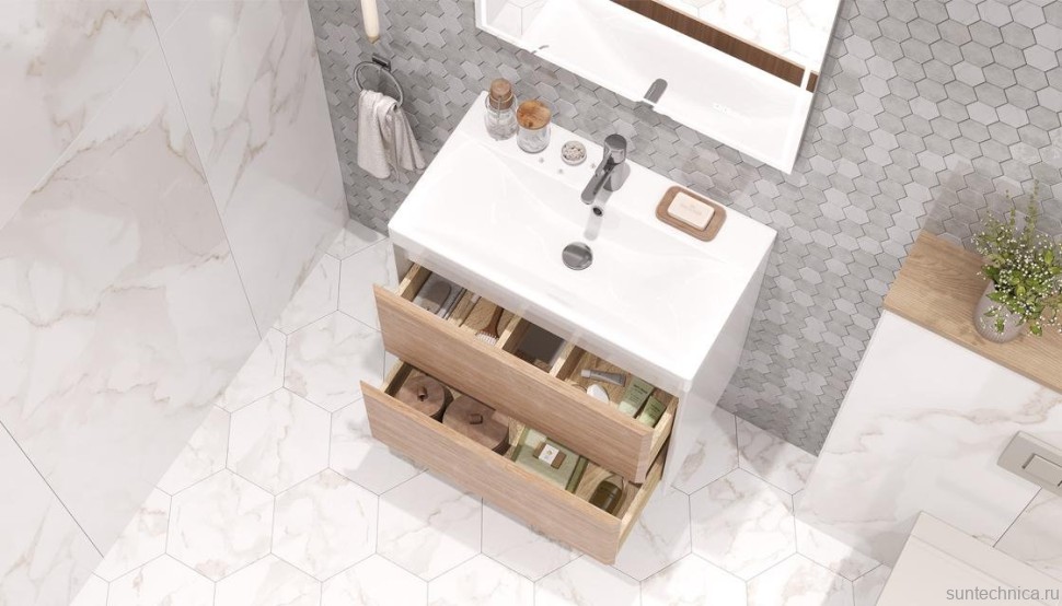 Тумба с раковиной Velvex Gesso 70.2Y дуб сонома, белая