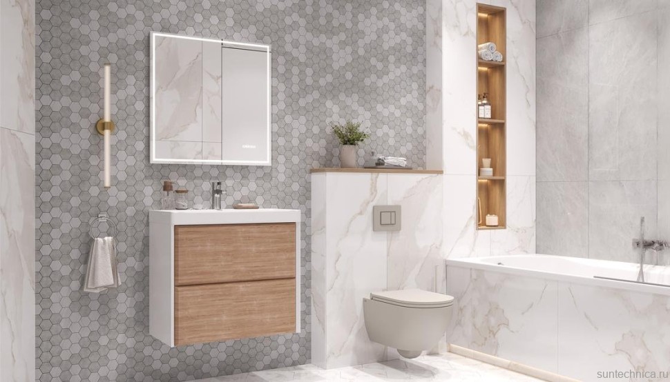 Тумба с раковиной Velvex Gesso 70.2Y дуб сонома, белая