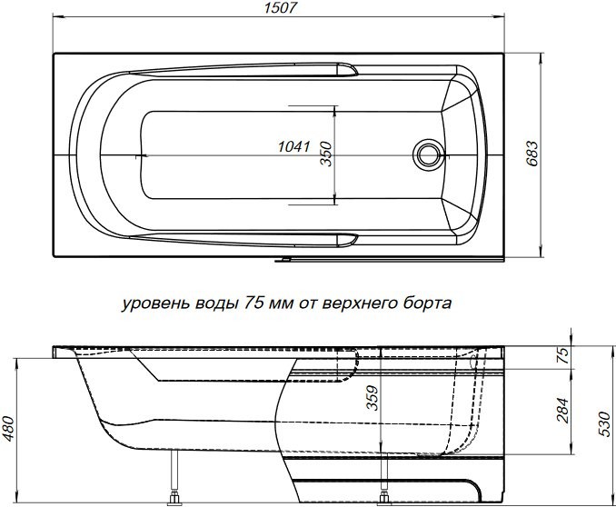 Акриловая ванна Aquanet Extra 150x70 см, встраиваемая, белая, с каркасом