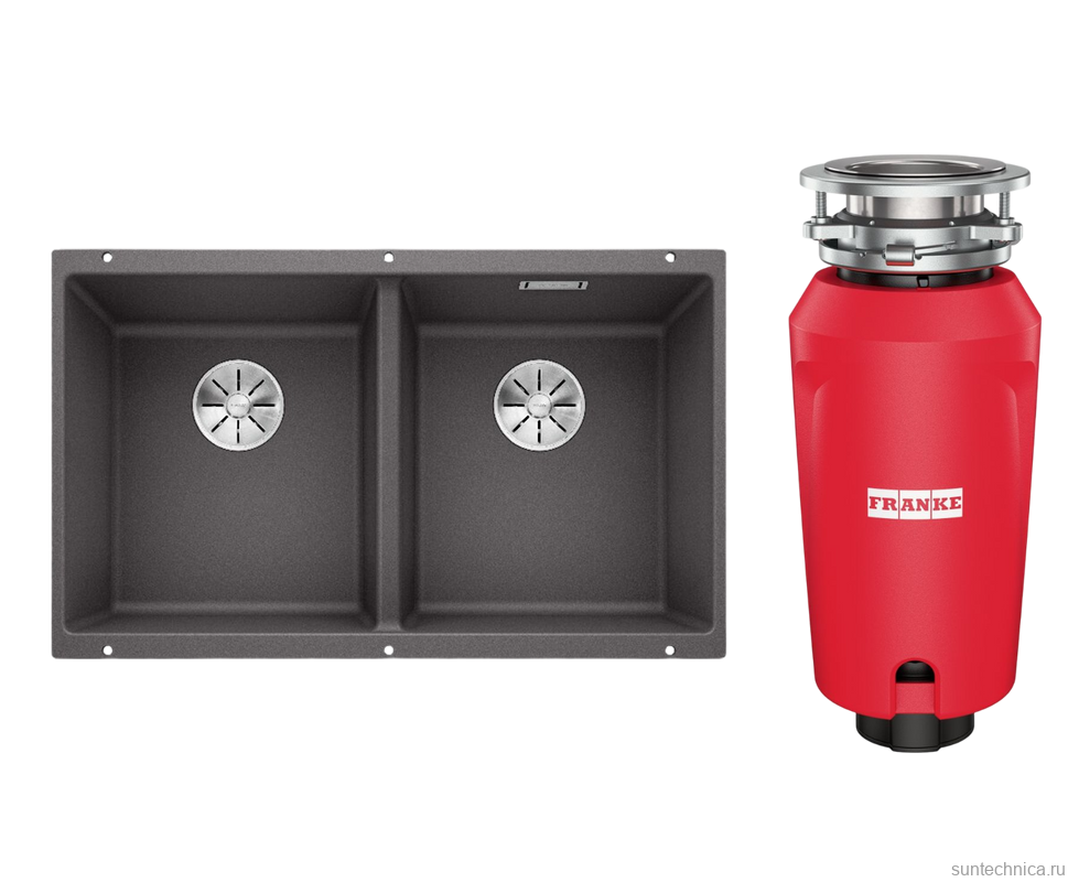 Комплект Мойка Blanco Subline 350/350-U темная скала + Измельчитель Franke