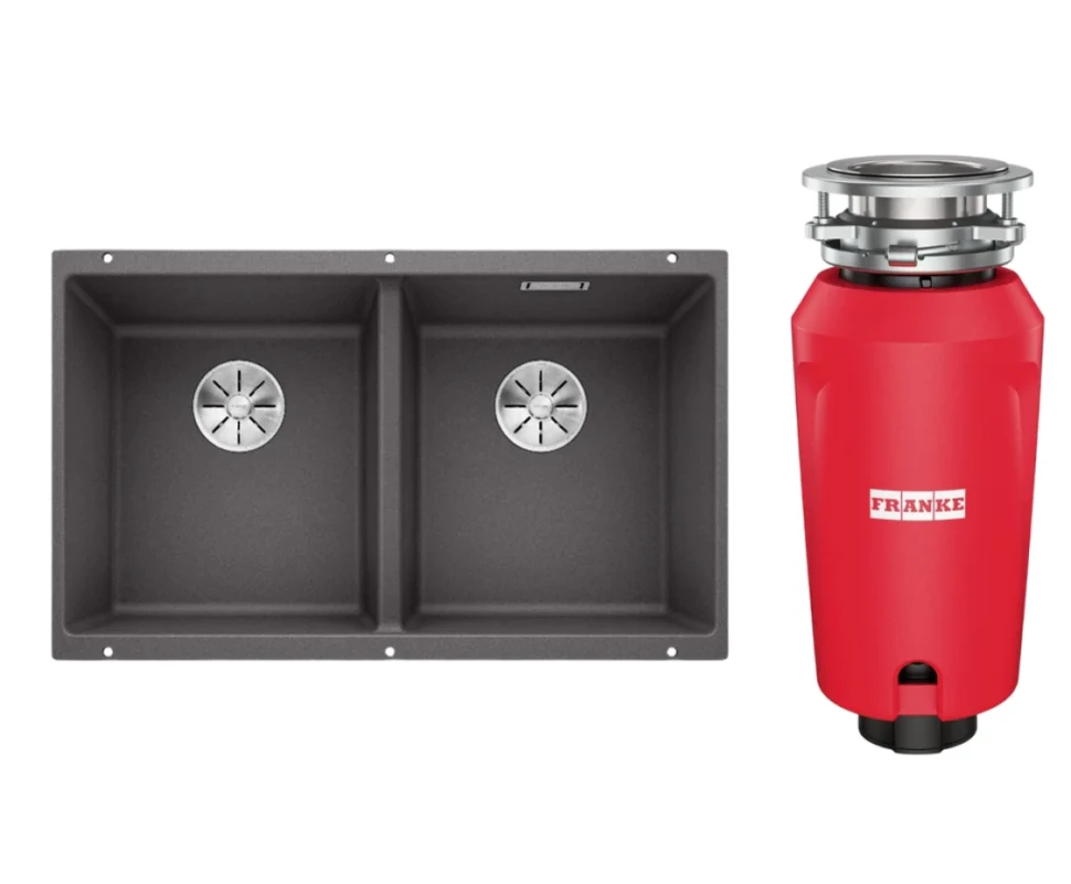 Комплект Мойка Blanco Subline 350/350-U темная скала + Измельчитель Franke