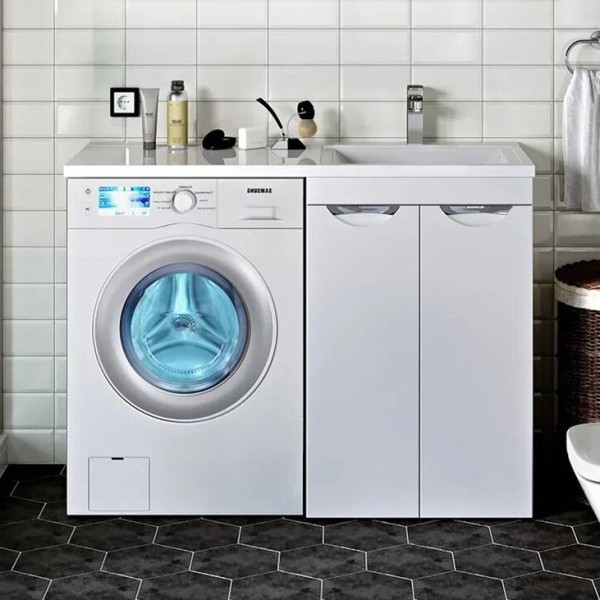 Тумба с раковиной Runo Лира 60, L, под стиральную машину, раковина лайт