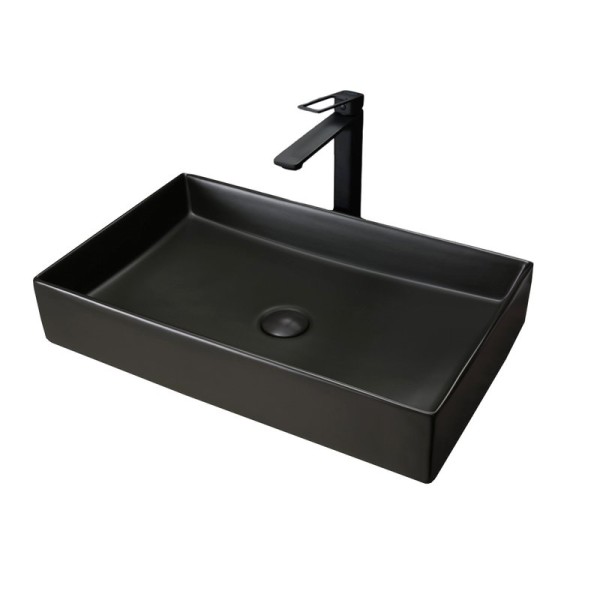 Накладная раковина GID Geometrico Bm9496 61 матовая черная, прямоугольная, фаянс