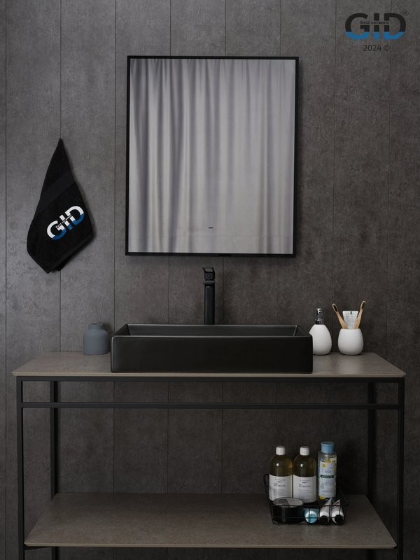 Накладная раковина GID Geometrico Bm9496 61 матовая черная, прямоугольная, фаянс