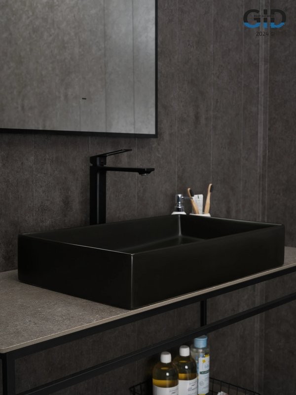 Накладная раковина GID Geometrico Bm9496 61 матовая черная, прямоугольная, фаянс