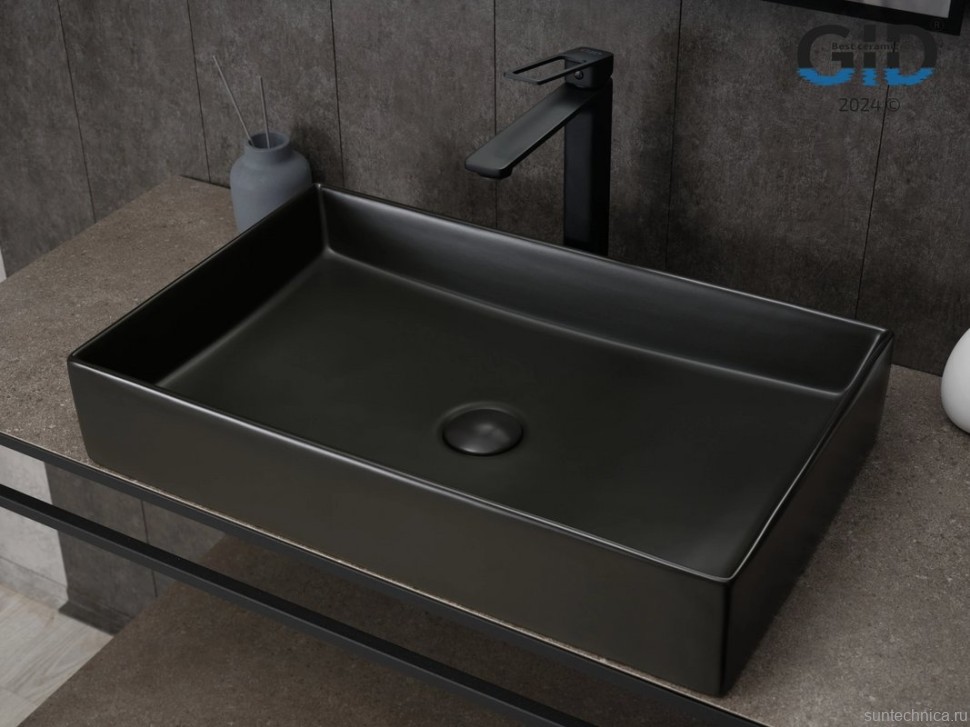 Накладная раковина GID Geometrico Bm9496 61 матовая черная, прямоугольная, фаянс