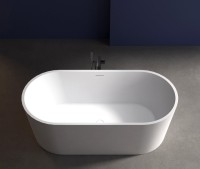 Акриловая ванна Abber AB9209 170x80 см, отдельностоящая, белая, овальная, с каркасом, со сливом-переливом