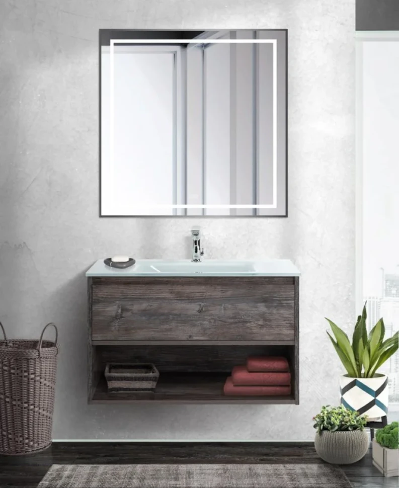 Зеркало BelBagno Kraft 80x80, с подсветкой, с подогревом, черный