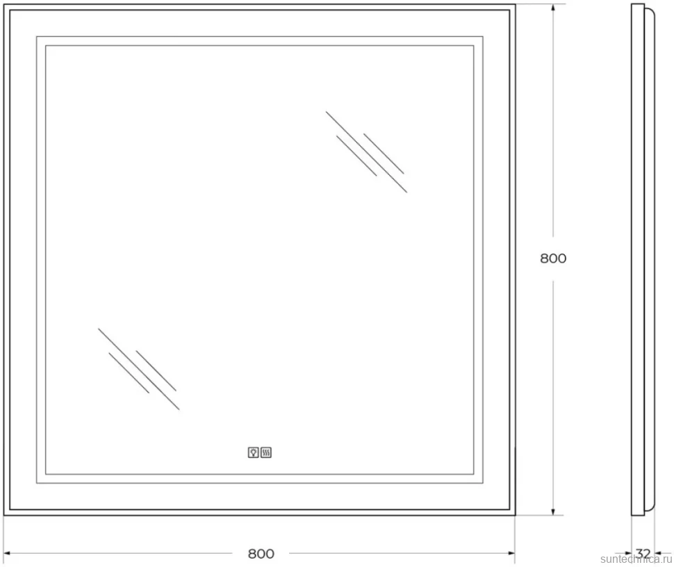 Зеркало BelBagno Kraft 80x80, с подсветкой, с подогревом, черный