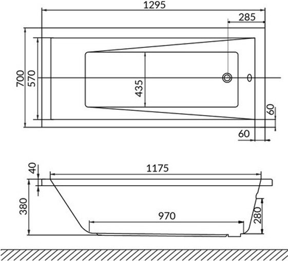 Акриловая ванна WHITECROSS Wave 130x70 см, встраиваемая, белый глянец, на ножках
