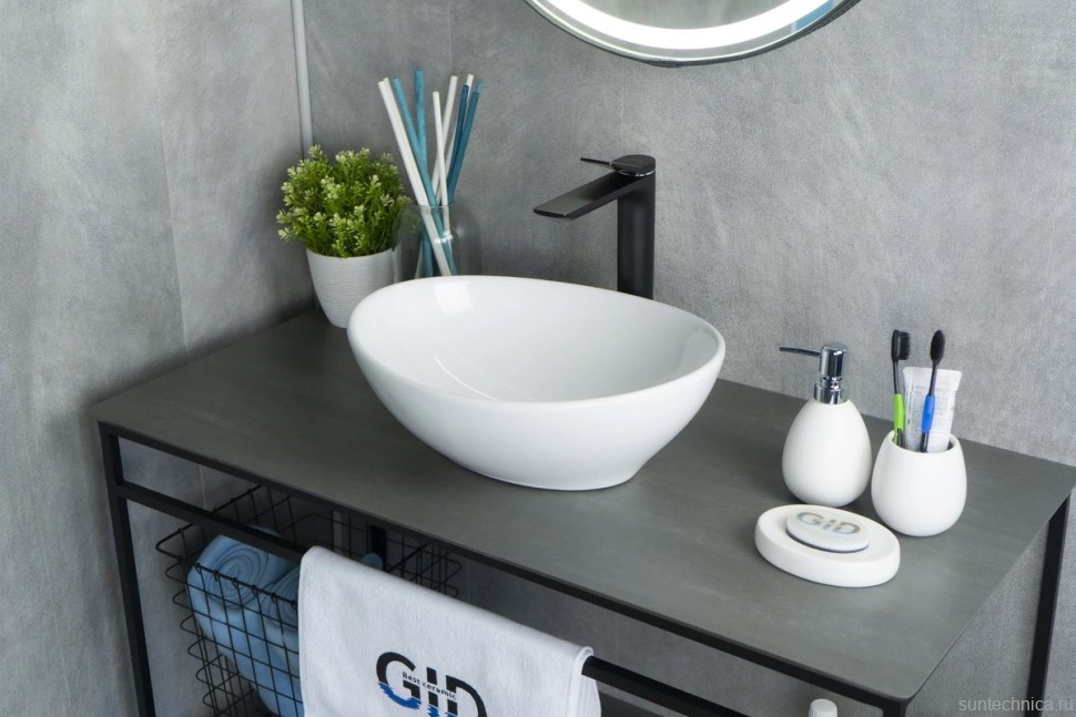 Накладная раковина GID Lago N9138 41 глянцевая белая, овальная, фаянс
