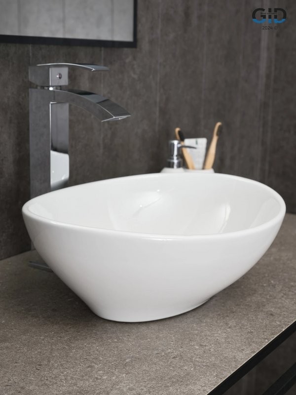Накладная раковина GID Lago N9138 41 глянцевая белая, овальная, фаянс