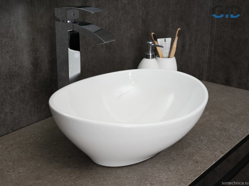 Накладная раковина GID Lago N9138 41 глянцевая белая, овальная, фаянс